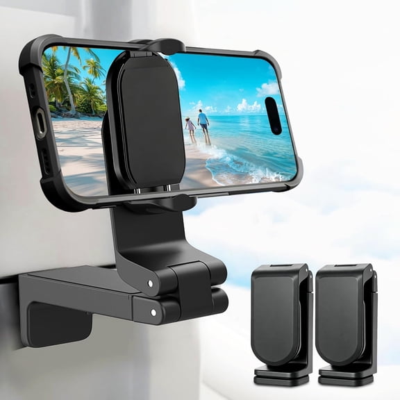 GJX 2Pcs Airplane Phone Holder-360 Rotation Phone Mount for Travel Essentials-Adjustable Handsfree Phone Stand for Flight Desk-Pocket Size Compatible with All 4.7-6.9In Phones