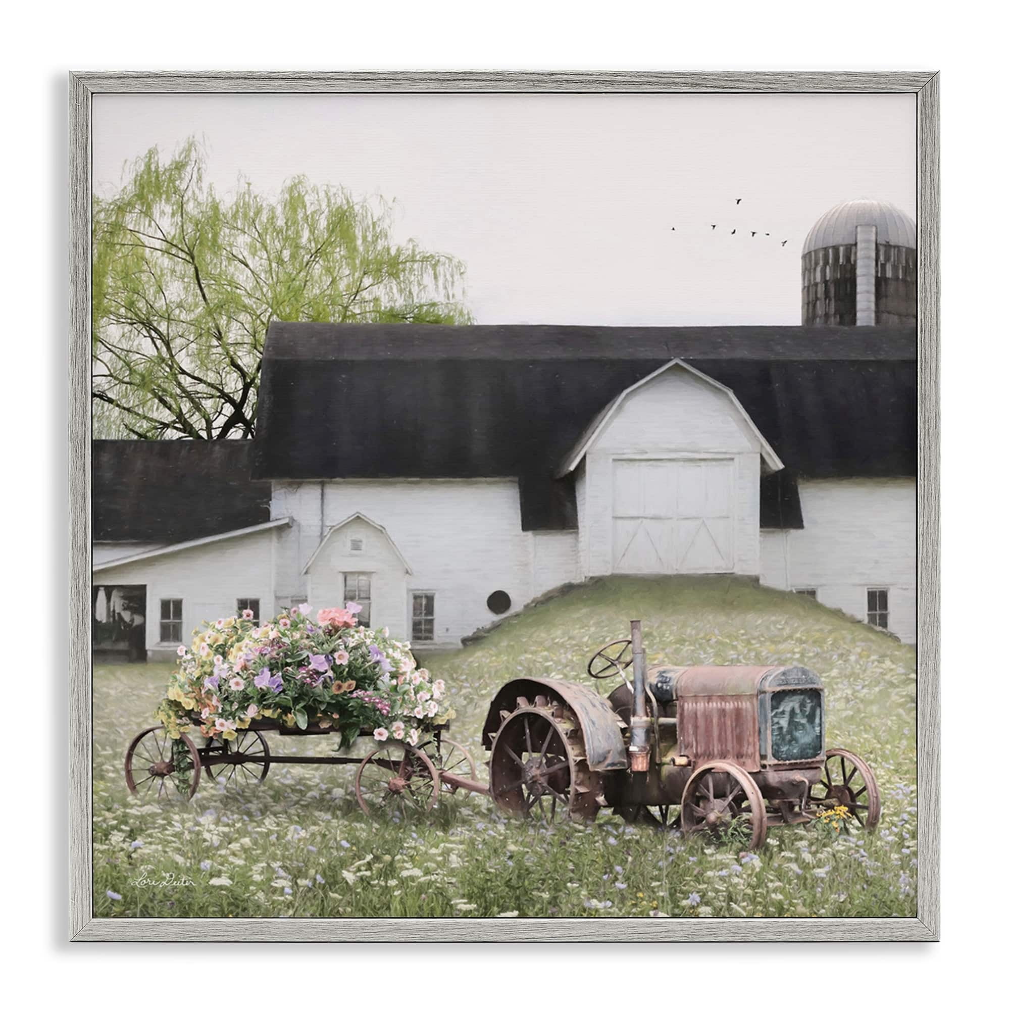 Stupell Industries Floral Bouquet Tractor Flower Field Barn Farmhouse , 12 x 12, Design by Lori Deiter