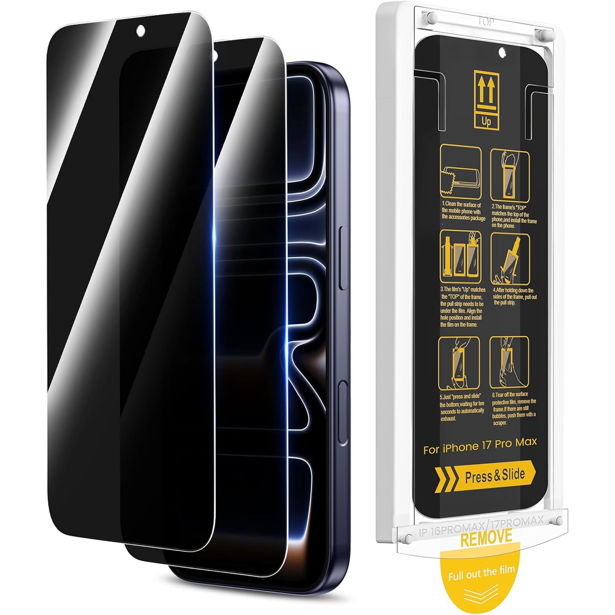 2 Pack for iPhone 17 Pro Max Privacy Screen Protector, with [Easy Installation Tool][Enhanced Tempered Glass Film][Anti-Spy] Ultra Resistant Screen Protector for iPhone 17 Pro Max 6.9”