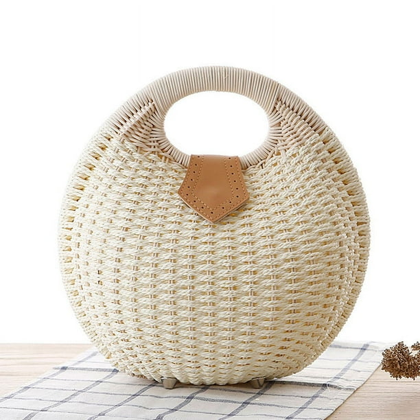 Zhuge Bolso de hombro tejido para mujer, bolso de mano tejido, bolso de mano tejido elegante para playa de verano, bolsos de hombro de 6,39 x 6,7 x 6,39 pulgadas (blanco)