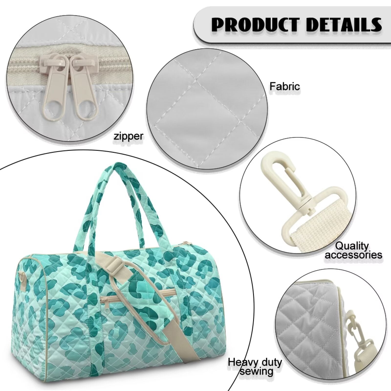 Xixirimido Travel Duffle Bags Quilted Weekender Overnight Bags for Women Men Hospital Bag for Women Labor Delivery Multi-pocket, Teal Leopard