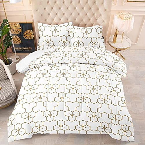 Moroccan Geometric Pattern Comforter Set Queen Size,Soft Microfiber Bedding Set 3 Piece Bed Down Comforter (1 Space Comforter + 2 Pillowcases) for Boy Girl Teen Kid Ultra Soft Quilt