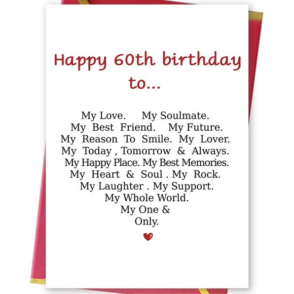 Tarjeta de cumpleaños MQMRYeto 60.º romántica de amor 20 x 13,5 cm