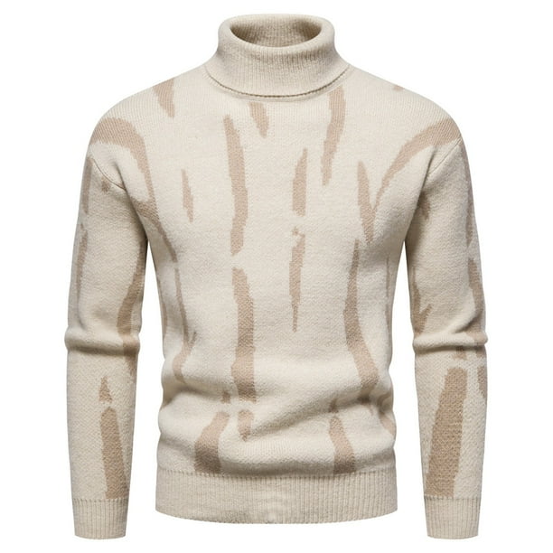 Gibobby Suéter para hombre Suéter de cachemira sin costuras para hombre, cuello alto, suéter de lana de punto casual(Caqui,G)
