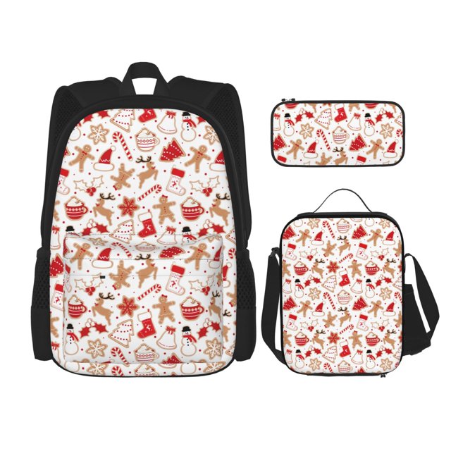 Disketp Gingerbread Holiday Sweets Mochila Estampada de Gran Capacidad con Lonchera y Estuche, Set de 3 Piezas para Estudiantes