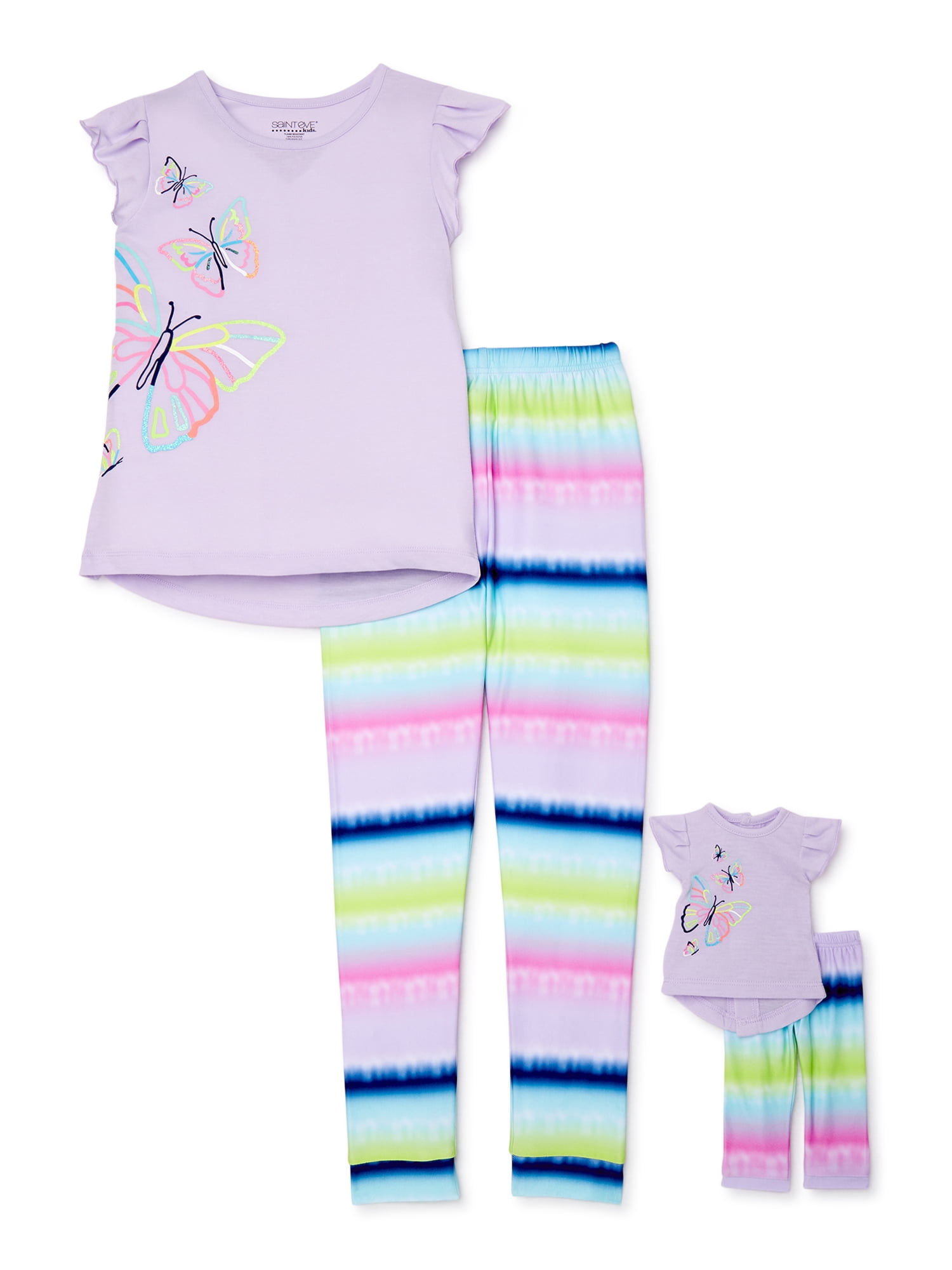 ModaIOO Girls Unicorn Dinosaur Butterfly Flamingo Rainbow Pajamas Kids 2Piece Sleepwear Set