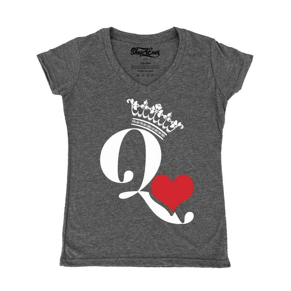 Shop4Ever Women's Queen of Hearts Slim Fit V-Neck T-Shirt XX-Large Heather Charcoal