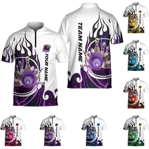 Personalized Name Bowling Jersey 3D, Custom Bowling Shirts for Team, Bowling Shirt Unisex for Men & Women4 (Purple, S)