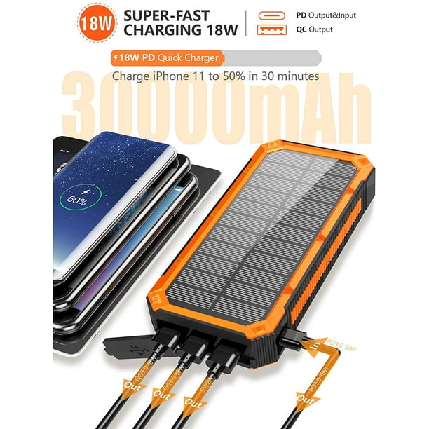 Batterie Externe Solaire 10000mAh USB Chargeur Portable avec Panneau  Solaire, Splashproof, Antipoussière, Antichoc Power Bank avec Double Lampe  de