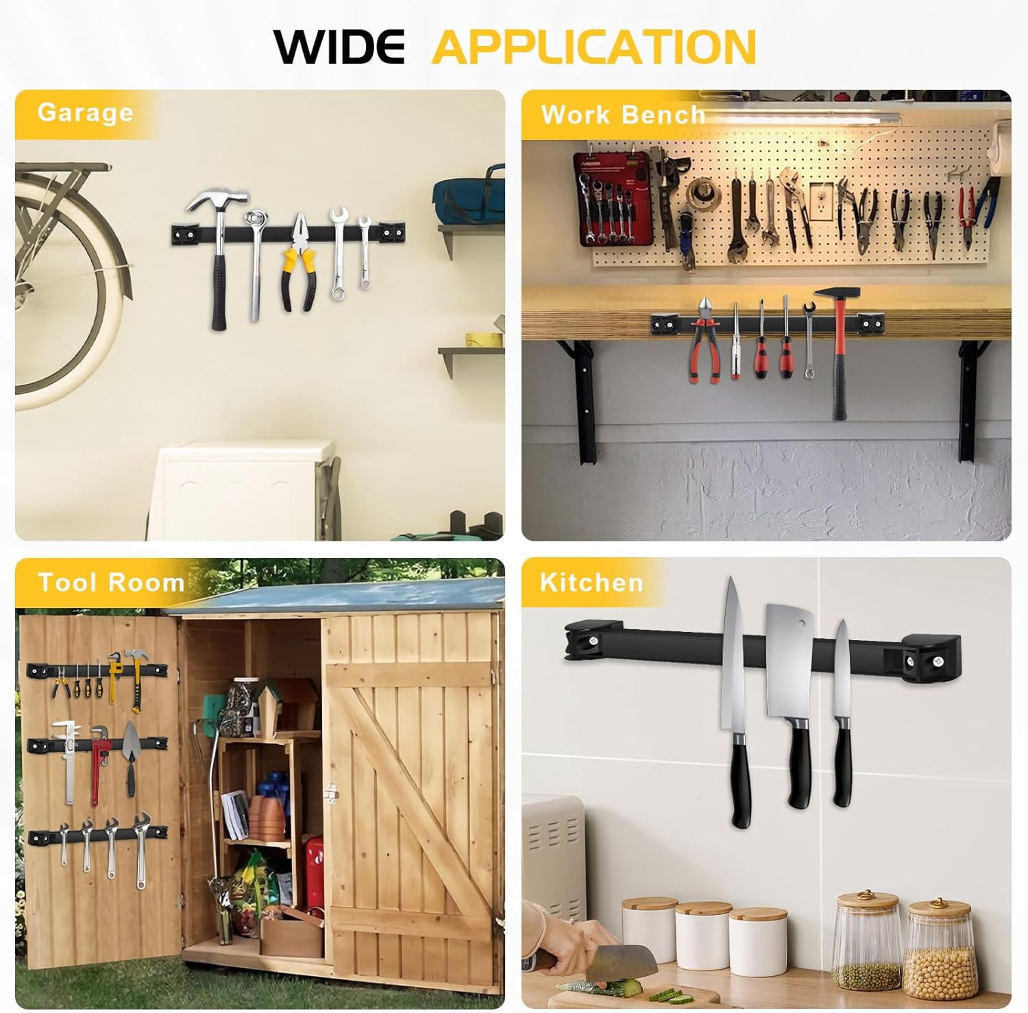 CozyNestFinds Magnetic Tool Holder Strip 4 Pack, 12 In Heavy Duty Tool Organizer Magnetic Strip, Tool Magnet Bar For Garage Tool Organization