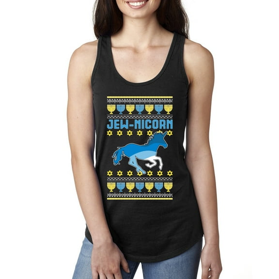 Wild Bobby Jewnicorn Jewish Unicorn Funny Hanukkah Women Racerback Tank Top, Black, Small