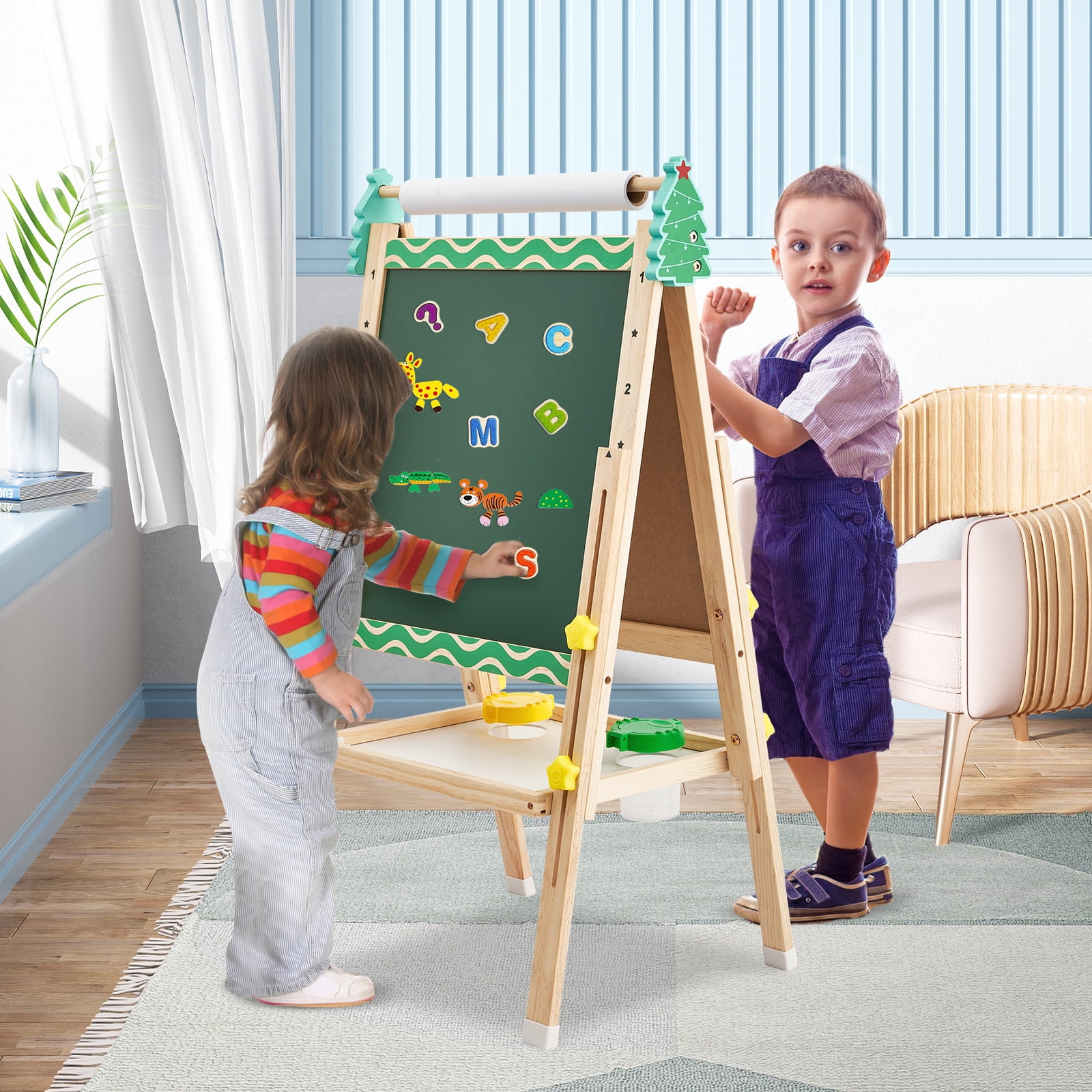 Ealing Kids Art Easel for Kids Toddlers with Magnetic Chalkboard