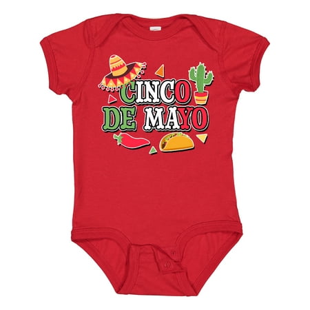 

Inktastic Cinco De Mayo with Sombrero Red Chili Pepper Taco and Cactus Gift Baby Boy or Baby Girl Bodysuit