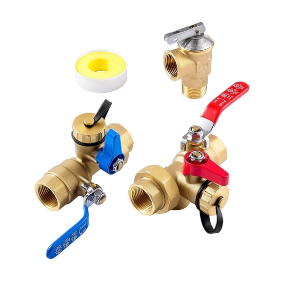Tankless Water Heater Brass Valve Kit,3/4"Lead-Free Service Valve Set with Isolation&Pressure Relief Valves,Fits Most On-Demand Heaters