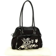 Pretty Baby - Floral Embroidered Nylon Tote, Black and White