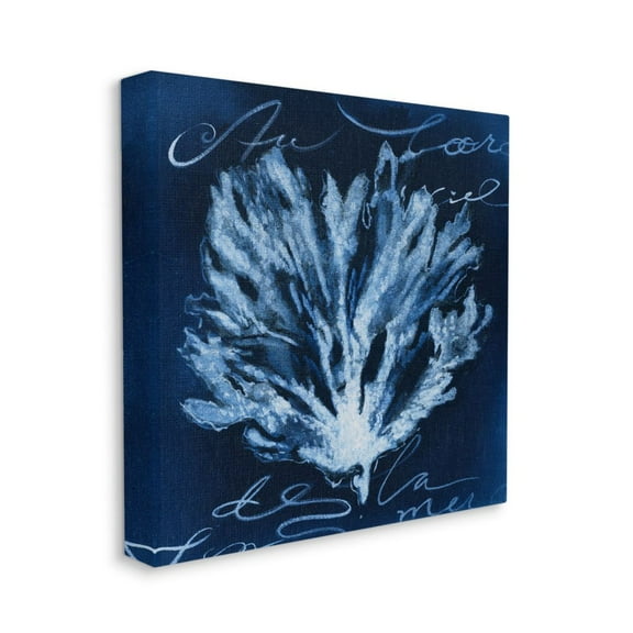 Abstract Design Coral Script Nautical Blue White Abstract Gallery-Wrapped Canvas Print Wall Art, 17x17