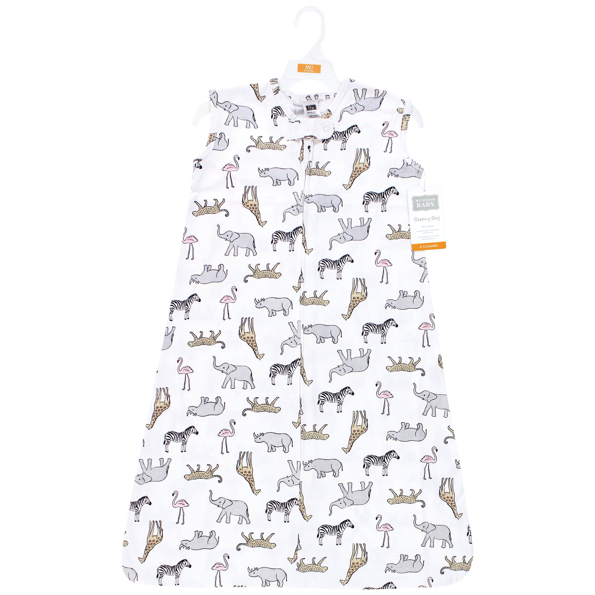 Hudson Baby Infant Girl Cotton Sleeveless Wearable Sleeping Bag, Sack, Blanket, Modern Pink Safari, 12-18 Months