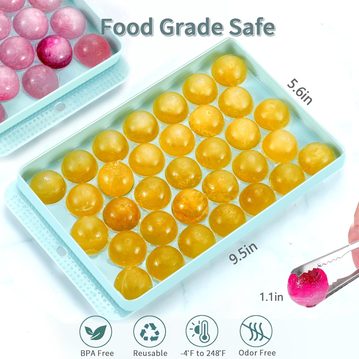 Round Ice Cube Trays 4 Pack for Freezer with Bin, Upgrade Easy Release Small Ice Ball Maker Mold, Freezer Ice Container with Lid, 1.2IN*132PCS Mini Sphere ice Mold, Ice Bucket and Tong,Bpa Free