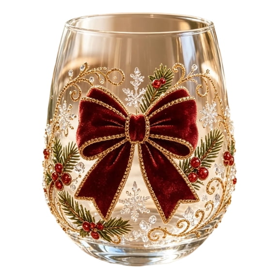 QISIWOLE 2D Christmas Glass Art Cup, Stemless Wine Glasses with Santa Snowman Reindeer Tree, Drinking Glasses for Coffee Cocktails Whiskey Soda, Xmas Home Bar Holiday Decor, Unique Christmas Gift