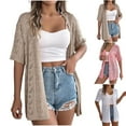 thumbnail image 7 of yardsong Ladies Lightweight Summer Crochet Cardigan for Women Short Sleeve Kimono Boho Oversized Open Front Knitted Cardigan 2025 White,S, 7 of 7