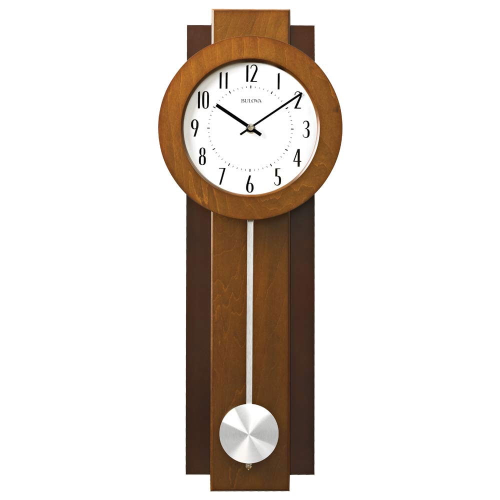 Bulova Clocks C3383 Avent 23 Inch 2 Tone Walnut and Mahogany Pendulum Wall Clock