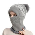 thumbnail image 2 of Herrnalise Woman's Winter Warm Neck Guard Head Guard Knitted Hat Scarf Mask In One Hairball Woolen Cap, 2 of 8