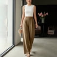 thumbnail image 2 of YIFUNIN Women's High Waisted Wide Leg Pants, Loose Straight Leg Flowy Trousers for Office Commute, Versatile Professional Casual Wear,Camel L, 2 of 6
