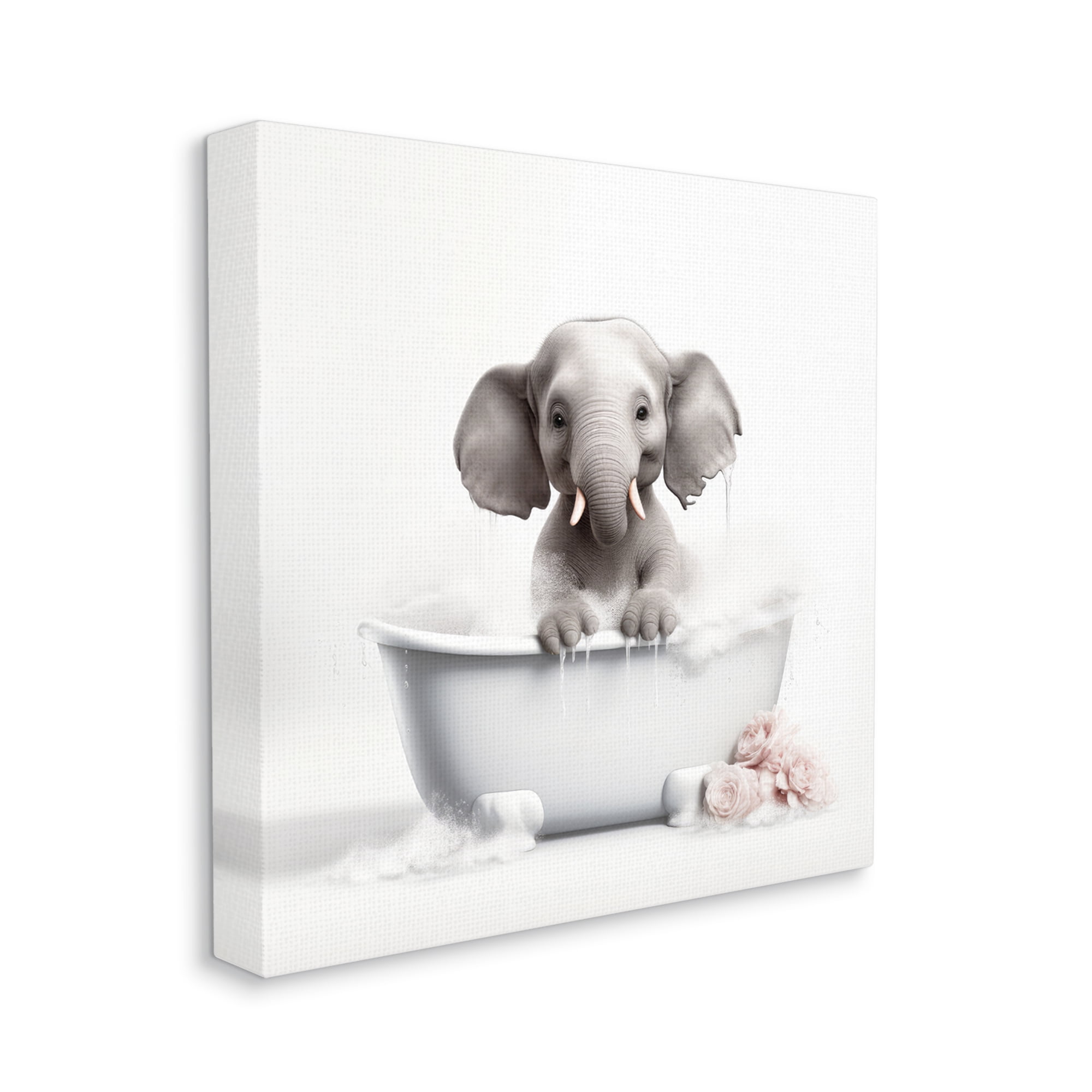 Stupell Industries Baby Elephant Bath Animals & Insects Painting Gallery Wrapped Canvas Art Print Wall Art, 36 x 36