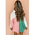 thumbnail image 2 of Women's Pink Colorblock Ribbed Oversized Sweatshirt with Buttoned Neckline - [ZhiHiMeRi] | (US 12-14)L, 2 of 11