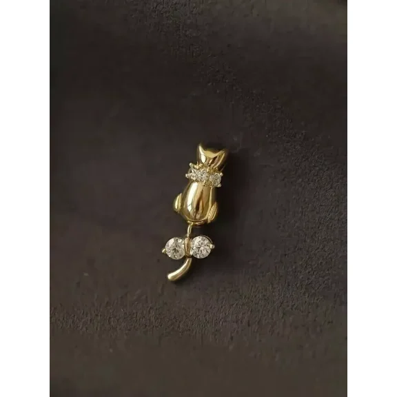 1.50Ct Round Cut Lab Created Diamond Cat Shape Pendant 14K Yellow Gold Plated