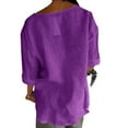 thumbnail image 5 of Tianiyouqing Womens Shirts 3/4 Sleeve Cotton Linen Gauze Tops Casual Button V Neck Blouses Loose Fit with Pocket Purple L, 5 of 6
