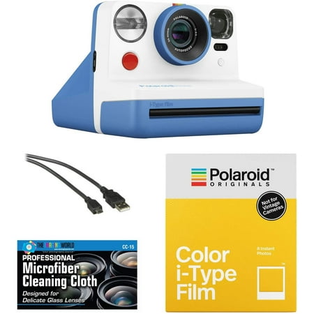 Image of Polaroid Now Instant Film Camera Blue + Pack of Film + Microfiber Cloth