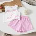 thumbnail image 2 of Ashyfjp Girls Summer Matching Set Sleeveless Bow Detail Top & Checkered Shorts Casual Outfit for Daily Wear, 2 of 9