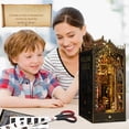 thumbnail image 4 of Toorise DIY Book Nook Kit Exquisite 3D Wood Puzzle Booknook Pretty Bookshelf Insert Decor Alley Solid Book Nook Model with Furniture and LED Light Artistic Book Stand Model for Desktop-black-, 4 of 10