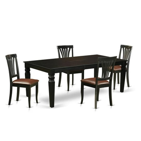 Kitchen Chair Upholstery - Dinette Set with a Single Logan Kitchen Table & Four Faux Leather Upholstery Seat Chairs, Luxurious Black - 5 Piece