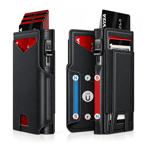 GASTROPOD Wallet for Men Wallet with Slim Pop Up Card Holder 9-13 Cards,Bifold Smart Wallet Blocking Credit Card Holder with Id Window&Stretchable Cash Slot Compact Metal Aluminum Card Case