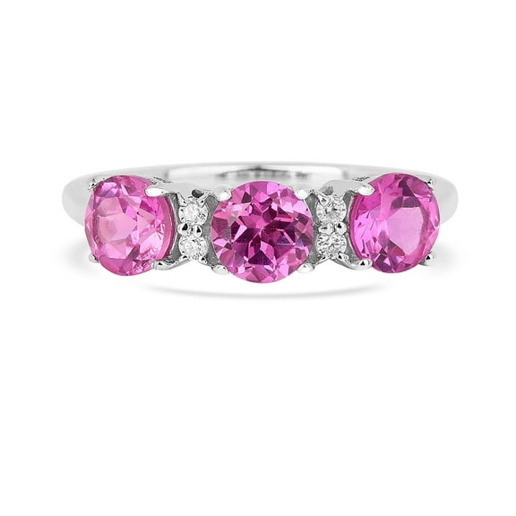 Pink Sapphire Three Stone Round Sapphire Ring For Women-Lab Grown Pink Sapphire September Birthstone Ring For Her