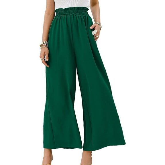 Aoochasliy Linen Pants for Women High Waisted Wide Leg Drawstring Casual Loose Trousers with Pockets of the Day