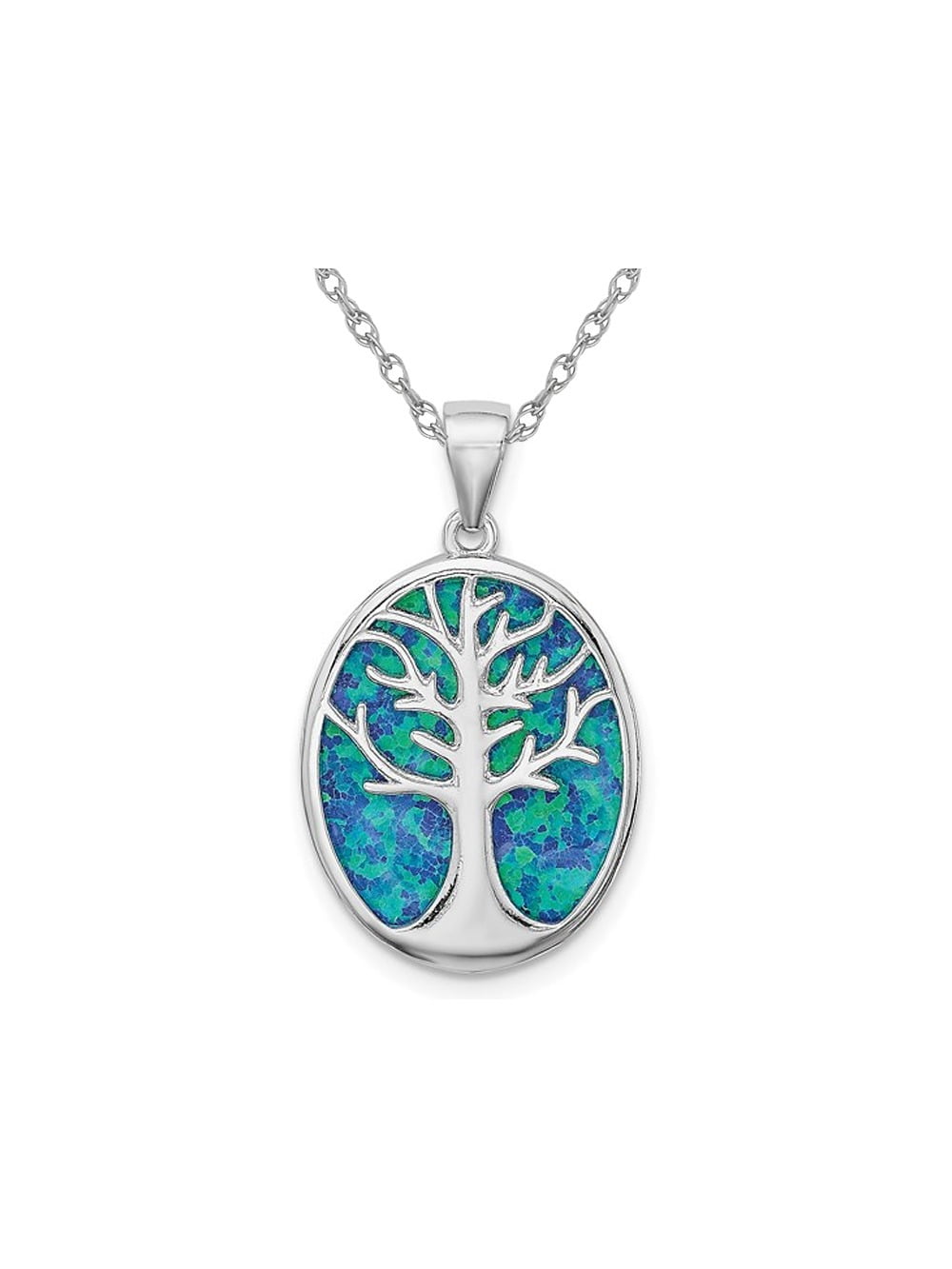 Trendy Tree of Life White Opal  .925 Sterling Silver Pendant 