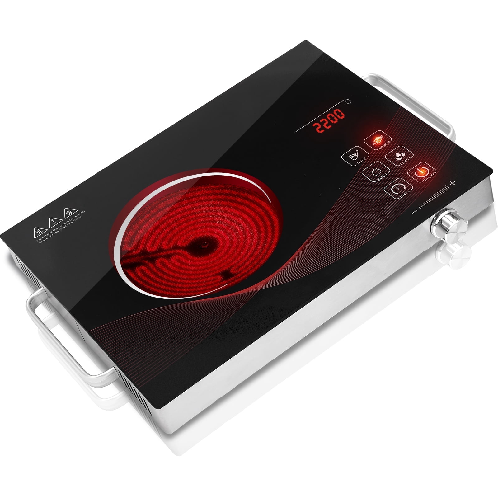 Infrared Hot Plates for Cooking Electric Stove Top, Portable Small Countertop Single Burner with Knob Control, 2200W Ceramic Glass Infrared Camp Stove