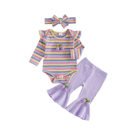 RUINIXCW Baby Girls Fall Outfits Long Sleeve Striped Romper Pants Headband