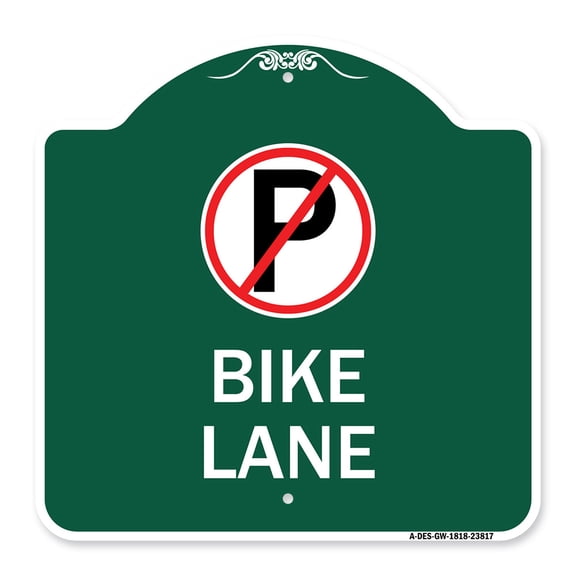 SignMission A-DES-GW-1818-23817 18 x 18 in. Designer Series Sign - Bike Lane with No Parking Symbol, Green & White
