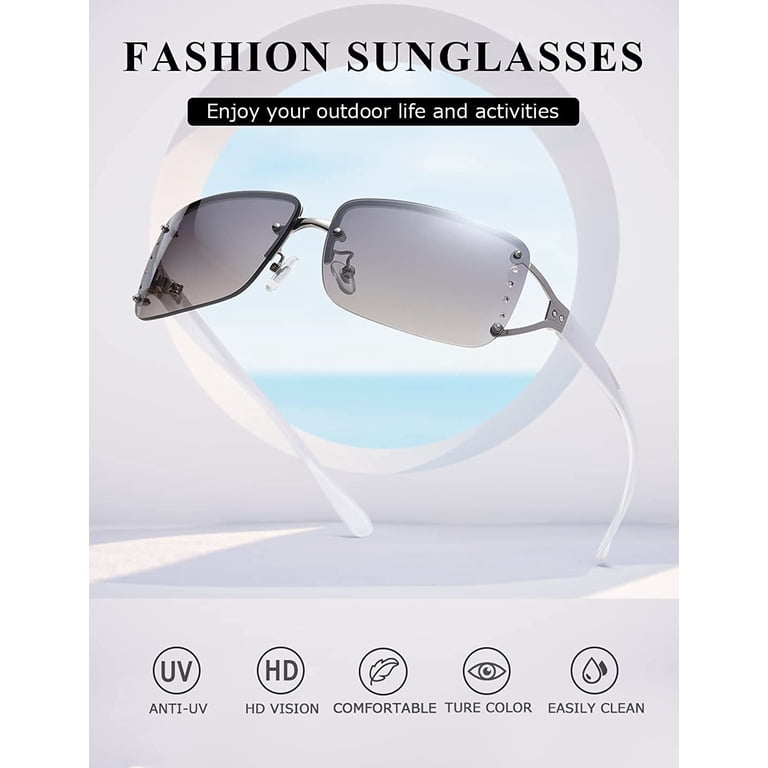 Rimless Rectangle Sunglasses Retro Vintage Frameless Square Glasses UV s-l400.jpg main image 4