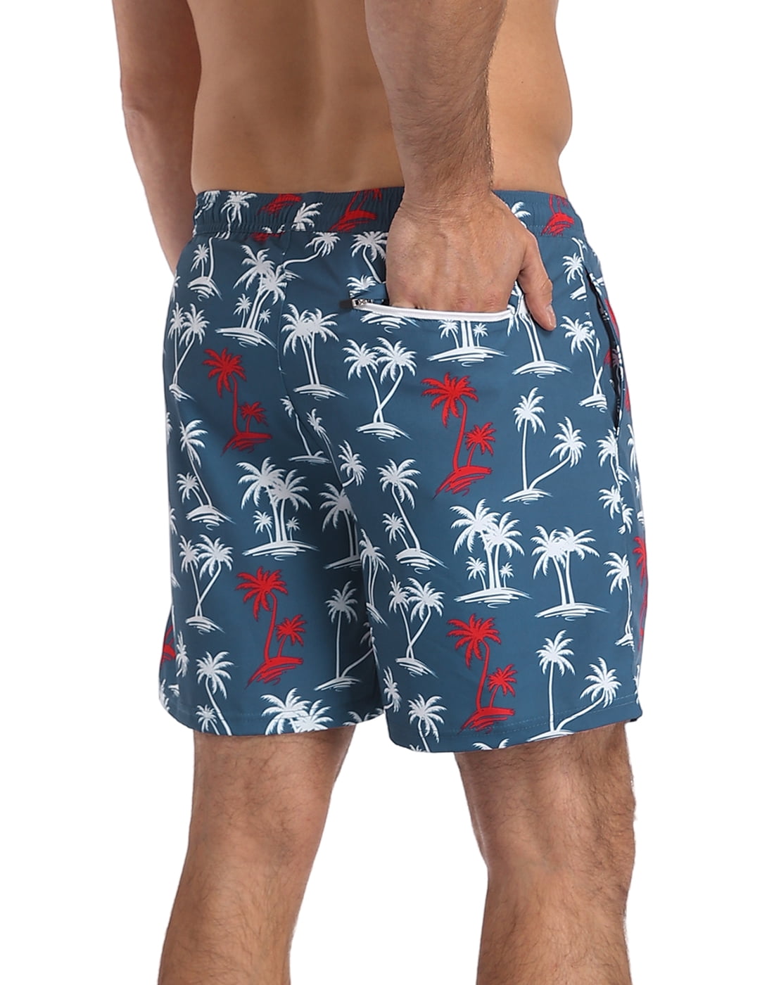 LRD Men's Swim Trunks with Compression Liner 7 Inch Inseam Patriotic Palms S