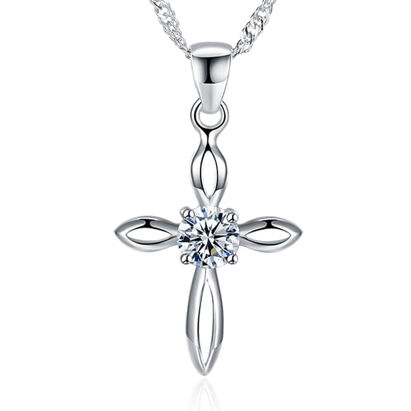 Cross Necklace for Women Religious CZ Sterling Silver Pendant with Twist Chain by Ginger Lyne