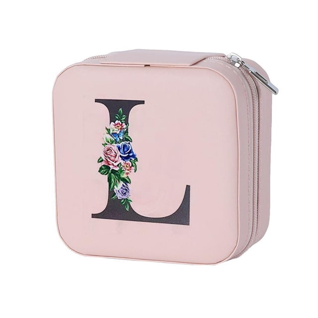 TQEHS Estuche organizador de joyas de viaje, organizadores y almacenamiento de joyas con iniciales personalizadas, caja de maquillaje con espejo, estuche de almacenamiento de cosméticos, regalos de