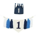 thumbnail image 2 of Banner de silla alta para primer cumpleaños, accesorio fotográfico, decoración para fiesta de primer cumpleaños azul oscuro, 2 of 9