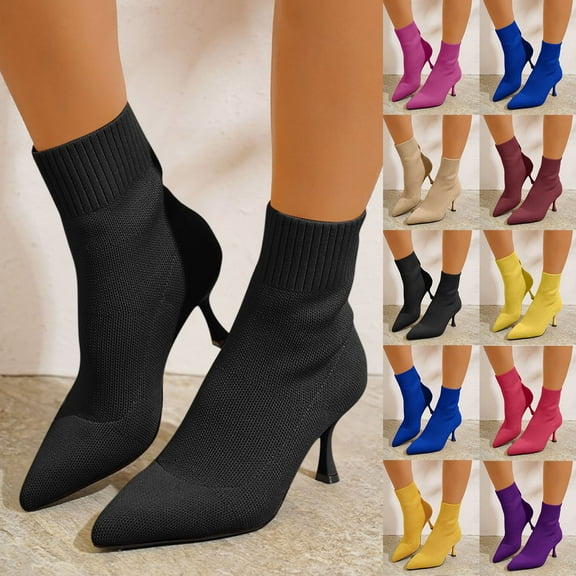 Eltusu Women High Heels, None Slip Fashion Kitten Heel Pointed Toe Dress Shoes Black Size 5.5-9.5