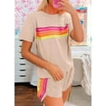 thumbnail image 3 of ZOELNIC Women's 2 Piece Outfits Loungewear Color Block Short Sleeve Womens Tops Elastic Waist Shorts Sets, 2XL, 3 of 5