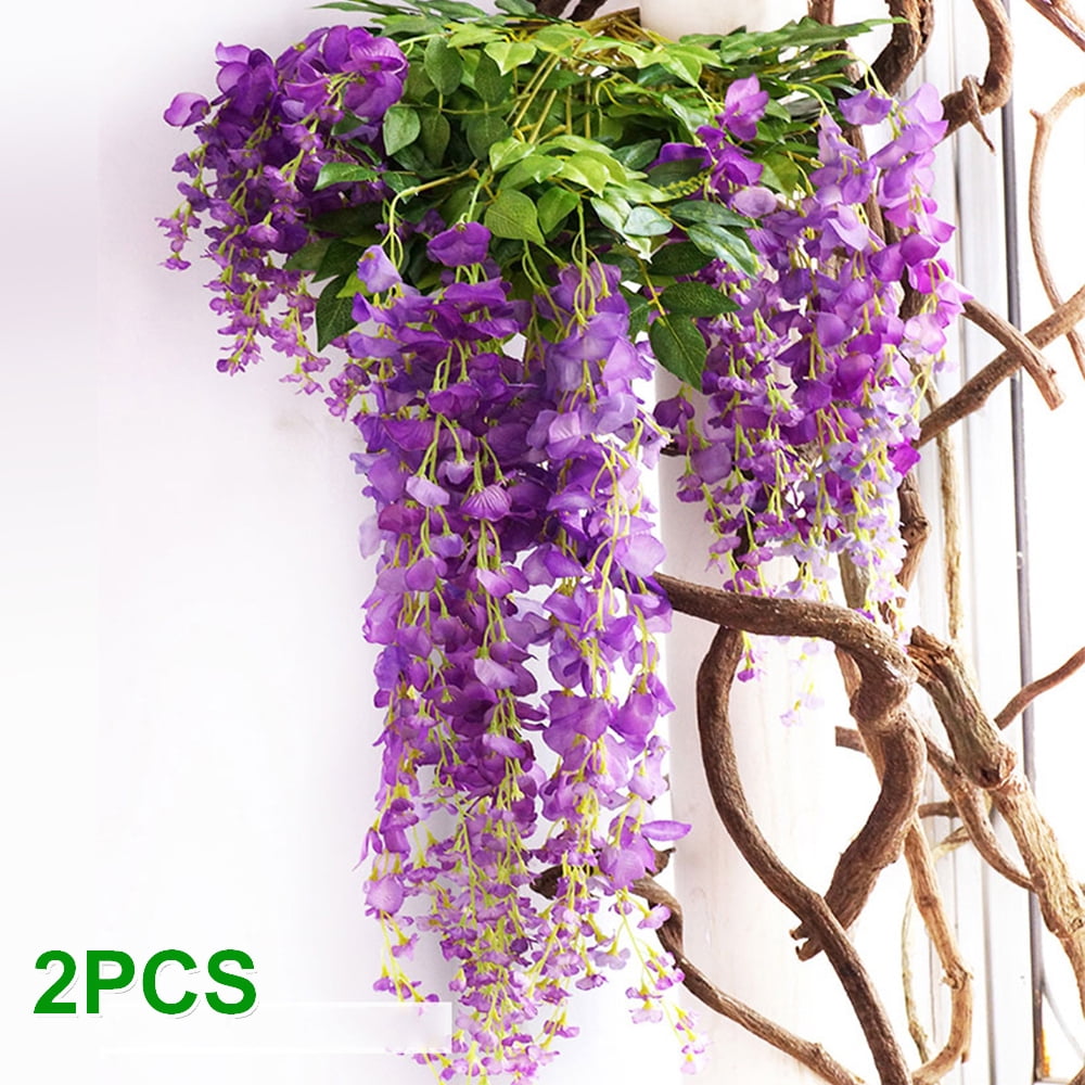 Morttic 2PCS 200CM Hanging Artificial Flowers Garland Silk Wisteria Fake Garden Ivy Rattan Plants Vines Decor Wedding Party Home, Pink